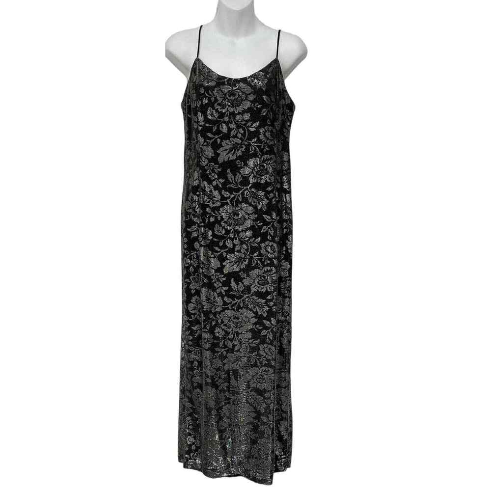 jessica mcclintock gunnesax silver full length prom formal dress size 13/14 Y2K